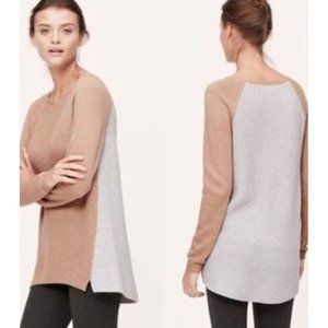 Loft Tan and Gray High Low Color block Crewneck Sweater